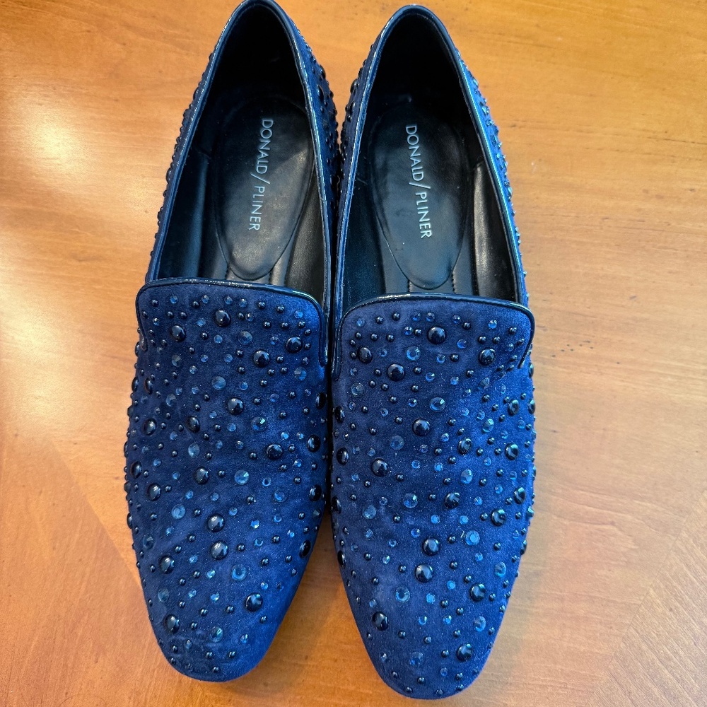 Donald Pliner Lynnsp Navy Suede Crystal Studded Flats  (Smoking Slipper-Size 9M